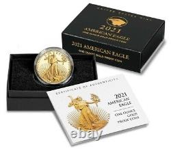 2021-w 1 Oz American Eagle One Ounce Gold Proof Coin (21ebn) Type 2 Confirmé