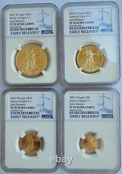 2021-w 4-coin Set Proof Gold Eagles T-1 Er Ngc Pf70 Ultra Cameo No Reserve