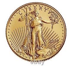 2022 1/10 Oz $ 5 Gold American Eagle Avec Us Mint Box & Guardhouse Capsule Bu