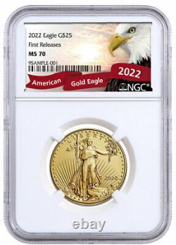 2022 1/2 Oz Gold American Eagle 25 $ Ngc Ms70 En Eagle Label Sku66469