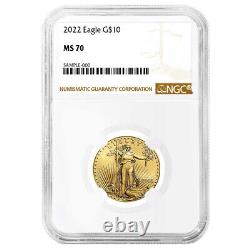 2022 10 $ American Gold Eagle 1/4 Oz Ngc Ms70 Marron Étiquette