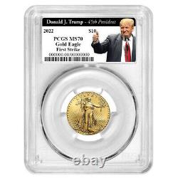 2022 $10 American Gold Eagle 1/4 Oz Pcgs Ms70 Fs Trump 45e Président Label