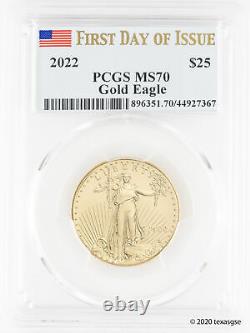 2022 25 $ Gold American Eagle Pcgs Ms70 Première Journée D'émission Drapeau Étiquette