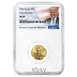 2022 $ 5 American Gold Eagle 1/10 Oz Ngc Ms69 Er Trump Label
