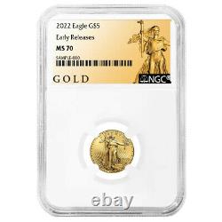 2022 $ 5 American Gold Eagle 1/10 Oz Ngc Ms70 Er Als Label