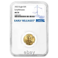 2022 $ 5 American Gold Eagle 1/10 Oz Ngc Ms70 Er Blue Label