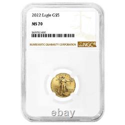 2022 $ 5 American Gold Eagle 1/10 Oz Ngc Ms70 Marron Étiquette