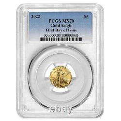 2022 $ 5 American Gold Eagle 1/10 Oz Pcgs Ms70 Fdoi Blue Label