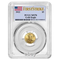 2022 $ 5 American Gold Eagle 1/10 Oz Pcgs Ms70 Fs Flag Label