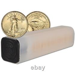 2022 American Gold Eagle 1/10 Oz 5 $ 1 Roll Fifty 50 Bu Pièces En Tube De Menthe