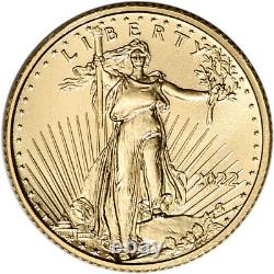 2022 American Gold Eagle 1/10 Oz 5 $ 1 Roll Fifty 50 Bu Pièces En Tube De Menthe