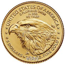2022 American Gold Eagle 1/10 Oz 5 $ Pcgs Ms70 Premier Jour D'émission Gold Foil