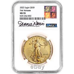 2022 American Gold Eagle 1 Oz $50 Ngc Ms70 Premières Versions Jennie Norris Label