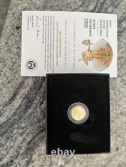 2022 W $ 5 1/10e Oz Gold American Eagle Proof West Point Menthe Avec Boîte