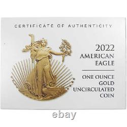 2022 W Aigle Américain 1 Oz. 9167 Or 50 $ Pièce Collectible Ogp Coa