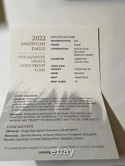 2022-w American Eagle 10 $ 1/4e Oz Fine Gold Proof Pièce 22ed