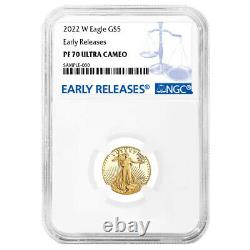 2022-w Proof 5 $ American Gold Eagle 1/10 Oz Ngc Pf70uc Er Blue Label