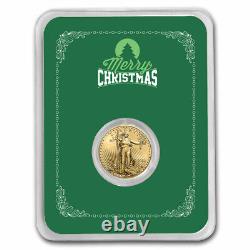 2023 1/10 oz American Gold Eagle avec la carte de Noël verte Joyeux Noël SKU#280984