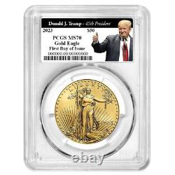 2023 50 $ American Gold Eagle 1 Oz Pcgs Ms70 Fdoi Trump 45e Président Label