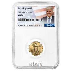 2024 $5 Aigle d'or américain 1/10 oz NGC MS70 FDI Étiquette Trump