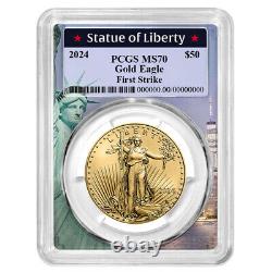 2024 $50 Aigle d'or américain 1 oz PCGS MS70 FS Cadre de la Statue de la Liberté