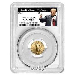 2024 Aigle en or américain de 5 $ 1/10 oz PCGS MS70 Étiquette du 45e président Trump