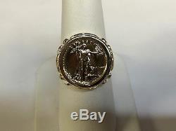 22 Kt 1/10 Oz American Eagle Coin Set In 14 Kt Solide Jaune Or Coin Ring