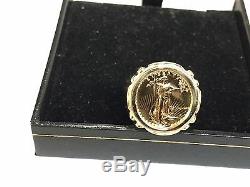22 Kt 1/10 Oz American Eagle Coin Set In 14 Kt Solide Jaune Or Coin Ring