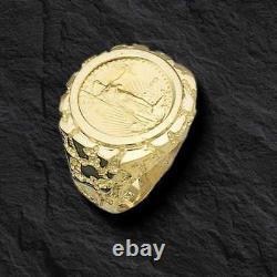22 MM Nugget En Or 18 Carats Hommes Coin Ring Avec 22 K 1/10 Oz American Eagle Coin