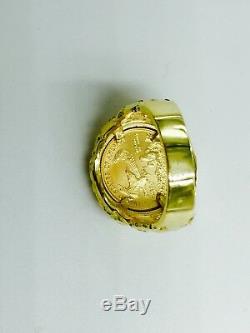 22 MM Nugget Or 14k Hommes Coin Ring Avec 22 K 1/10 Oz American Eagle Coin