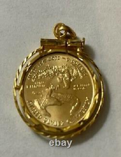 22k. 999 Fine Gold 1/10 Oz American Eagle Coin 14k Pendentif De Lunette Supérieure Vissée