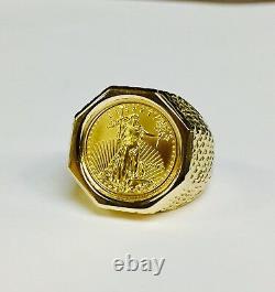 22k Or Fin 1/10 Oz American Eagle Coin In14k Or Massif Jaune 24mm Bague Pour Homme