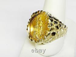 27 MM Nugget Or 14k Hommes Coin Ring Avec 22 K 1/4 Oz American Eagle Coin
