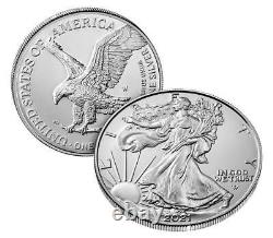 (3 Pièces) American Eagle 2021 Pièce Non Circulée D'une Once D'argent (21egn) En Main