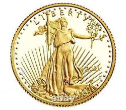 Achetez Ici! 1- 2021-w 1/2oz Fine Gold Proof Am Eagle Coin(t-1) + Us Mint Pres. Cs