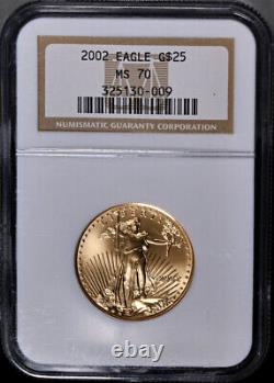 Aigle américain en or de 2002 de 25 $, NGC MS70, étiquette brune