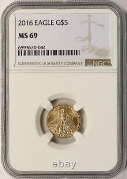 Aigle américain en or de 2016 de 5 $ de 1/10 oz NGC MS69