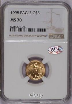 Aigle d'or 1998 1/10 oz. $5 NGC MS70 ACE vérifié. Livraison gratuite