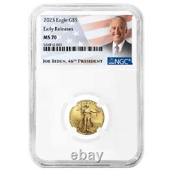 Aigle d'or américain de 5 $ de 2023 1/10 oz NGC MS70 ER Étiquette Biden