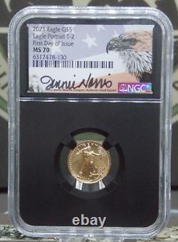 Aigle en or américain de 5 $ de 2021, 1/10 oz, TYPE 2, qualité Gemme NGC MS70 #130ARC Jennie Norris.