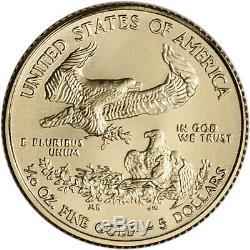 Américaine Gold Eagle 1/10 Oz $ 5 Au Hasard Date 1 Rouleau 50 Pièces Bu Mint Tube