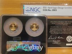 American Eagle 2021 1/10 Oz Gold 2 Coin Set Designer Ngc Pf70 Fdi Fdoi Cao/ Box