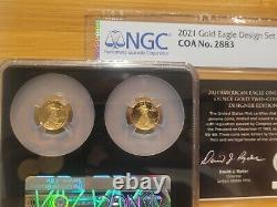 American Eagle 2021 1/10 Oz Gold 2 Coin Set Designer Ngc Pf70 Fdi Fdoi Cao/ Box
