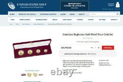American Eagle 2021 Gold Proof Four-coin Set 4 Pièce 2021 W 21ef Confirmé