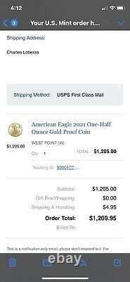 American Eagle 2021 One-half Ounce Gold Proof Coin 1/2 Oz 21ec Unopened In Hand