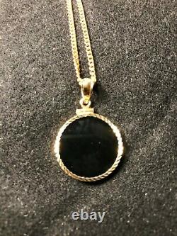 American Eagle $5 Gold Coin Collier- 1/10 Oz- 14kt Black Onyx Bezel+ 14kt Chain