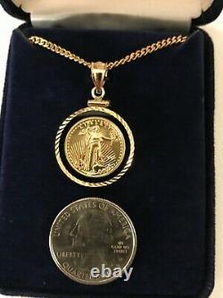 American Eagle $5 Gold Coin Collier- 1/10 Oz- 14kt Black Onyx Bezel+ 14kt Chain