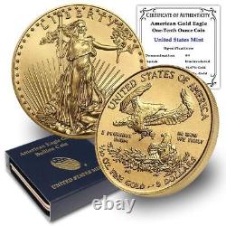 Année aléatoire 1/10oz $5 American Gold Eagle Éclatant Non circulé BU avec OGP