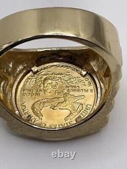 Bracelet de montre en or jaune 14 carats avec lunette - Bague avec pièce American Eagle en or de 1/10 once, 1989