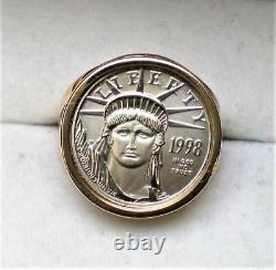 Designer 1/10 Oz Platinum American Eagle Liberty Coin 14k Yellow Gold Ring